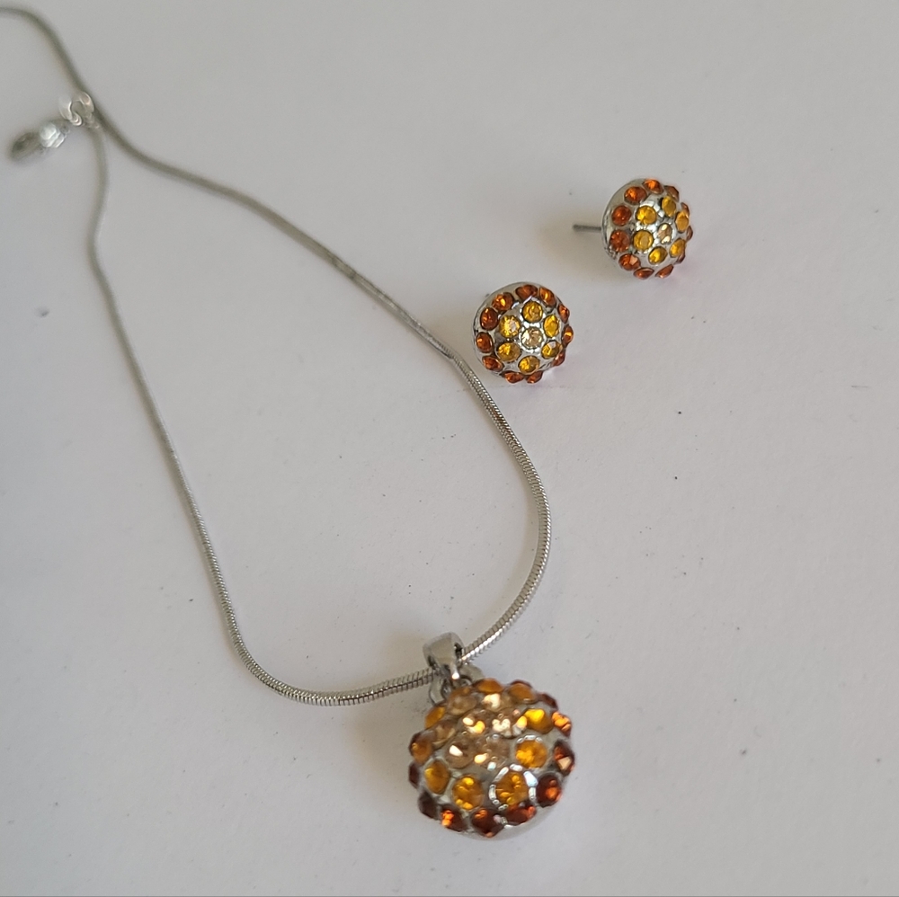 Silver Plated Boho Yellow Amber Brown Austrian Crystal Cluster Necklace Earrings